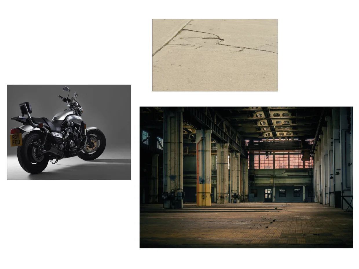 Yamaha V Max motorcycle composite photography