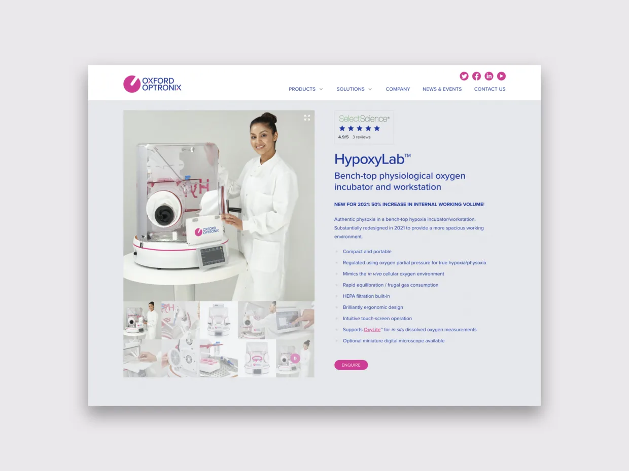 Oxford Optronix website design and build