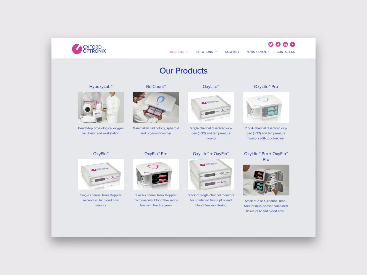 Oxford Optronix website design and build