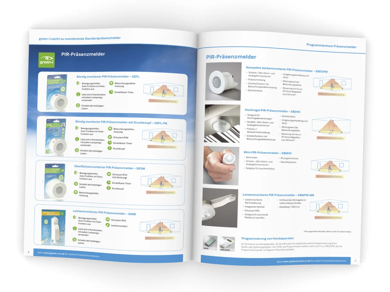 CP Electronics International brochure design and translation in German