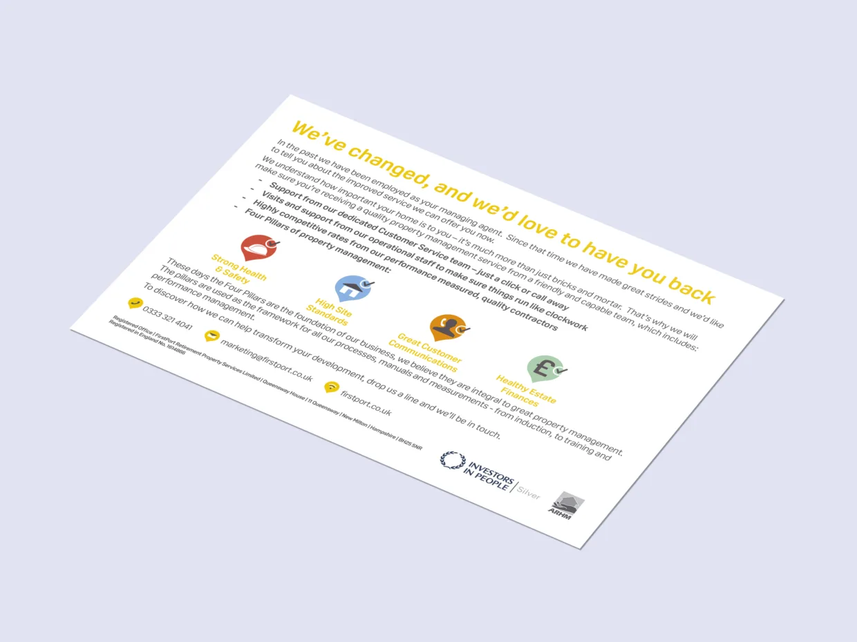 Postcard design for FirstPort Retirement Services