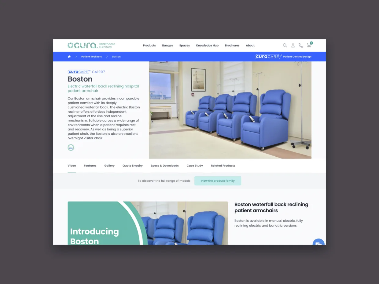 Ocura website product page