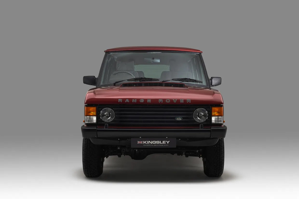 Vehicle studio photography, 1990 Range Rover Classic, 5DR, red, front on