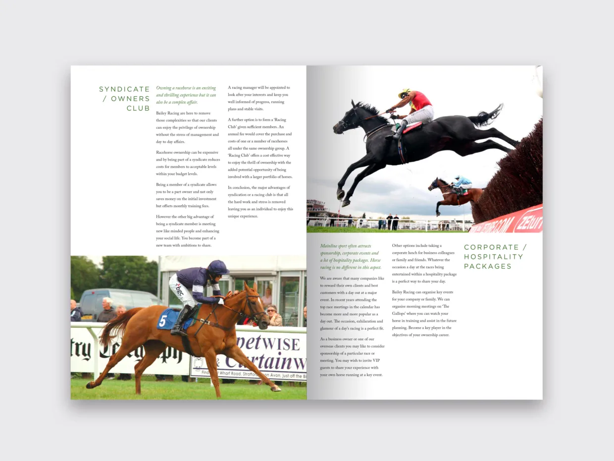 Bailey Racing brochure design inside spread