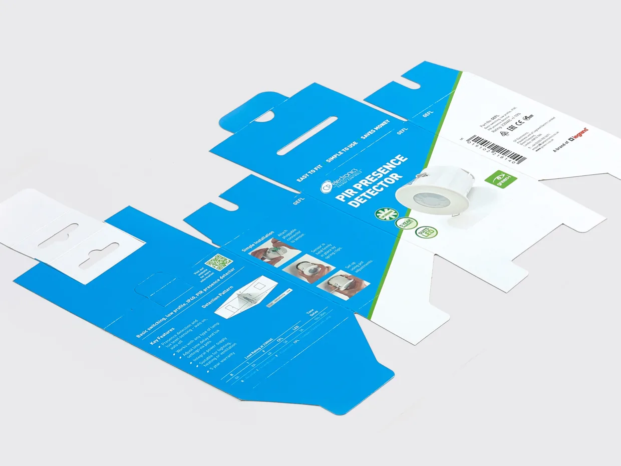 Custom Hanging Box Packaging Plan for CP Electronics