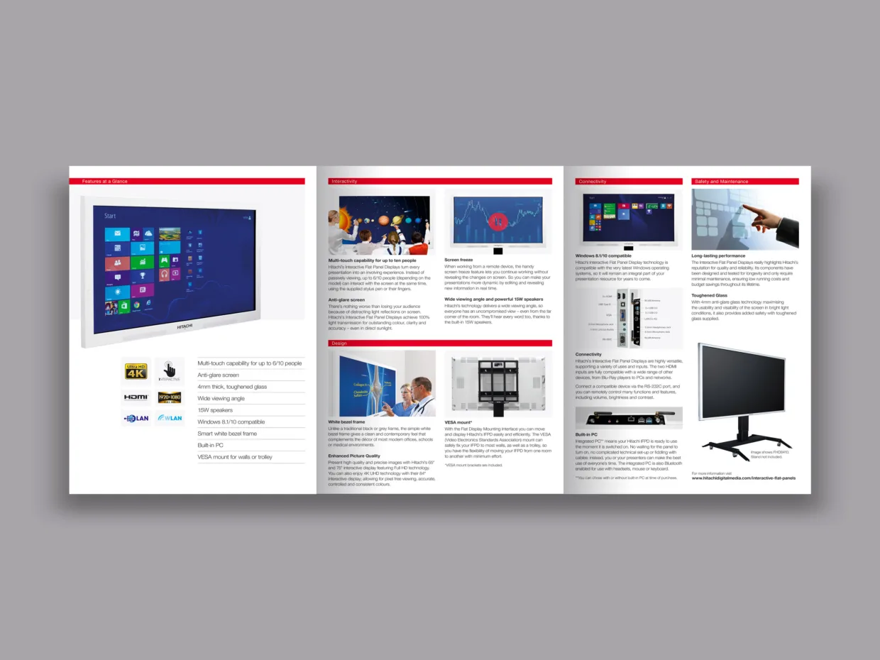 Hitachi flat panel display overview brochure design spread