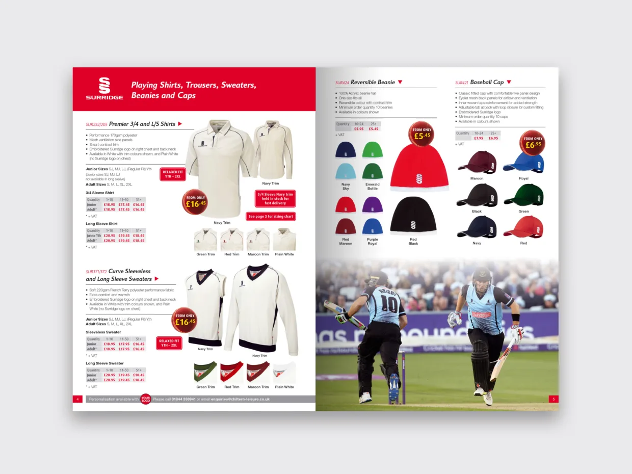 Chiltern Leisure cricket catalogue design