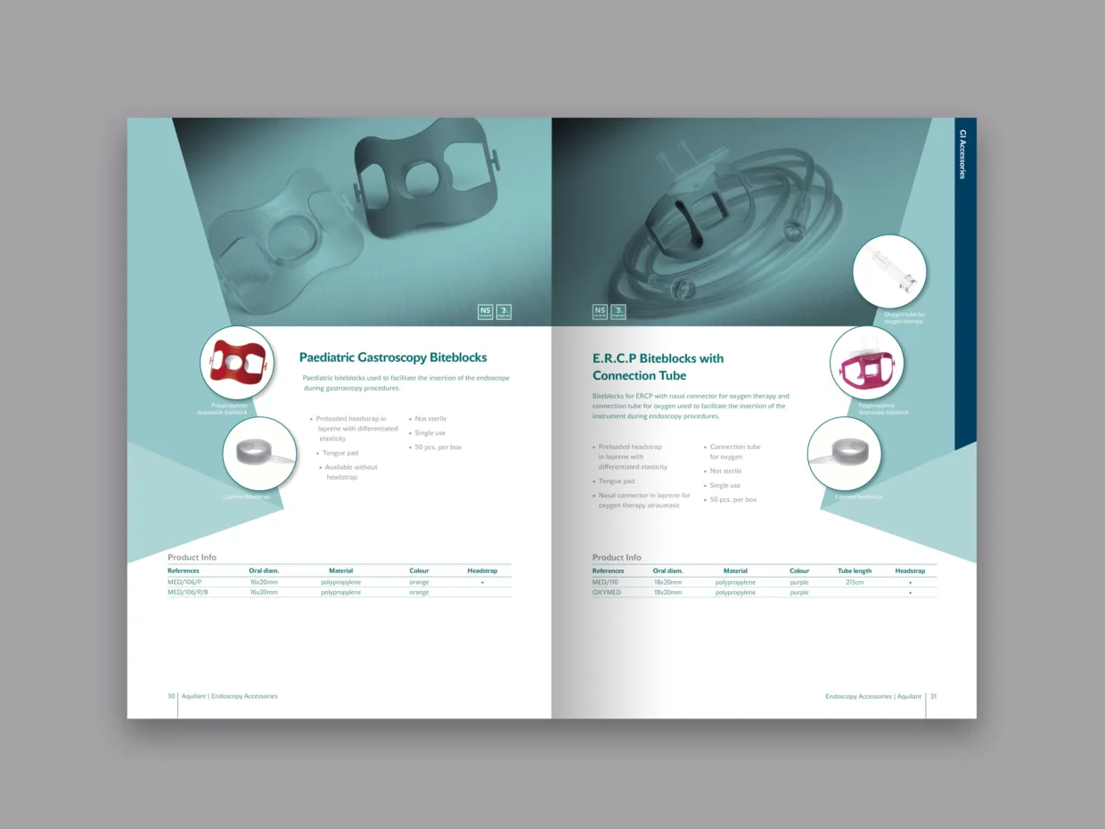 Aquilant Endoscopy accessories catalogue design spread