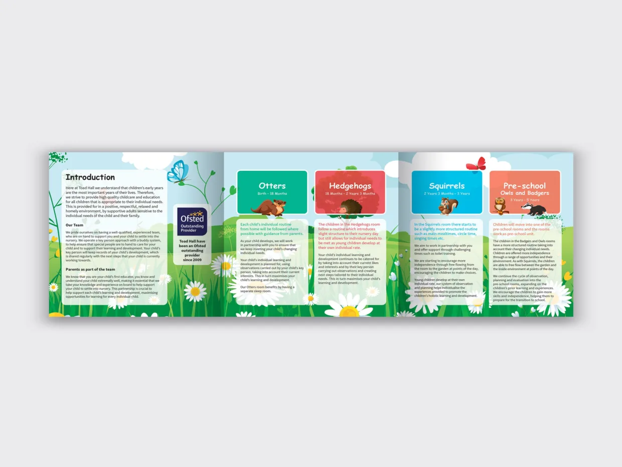Toad Hall brochure design inside spread