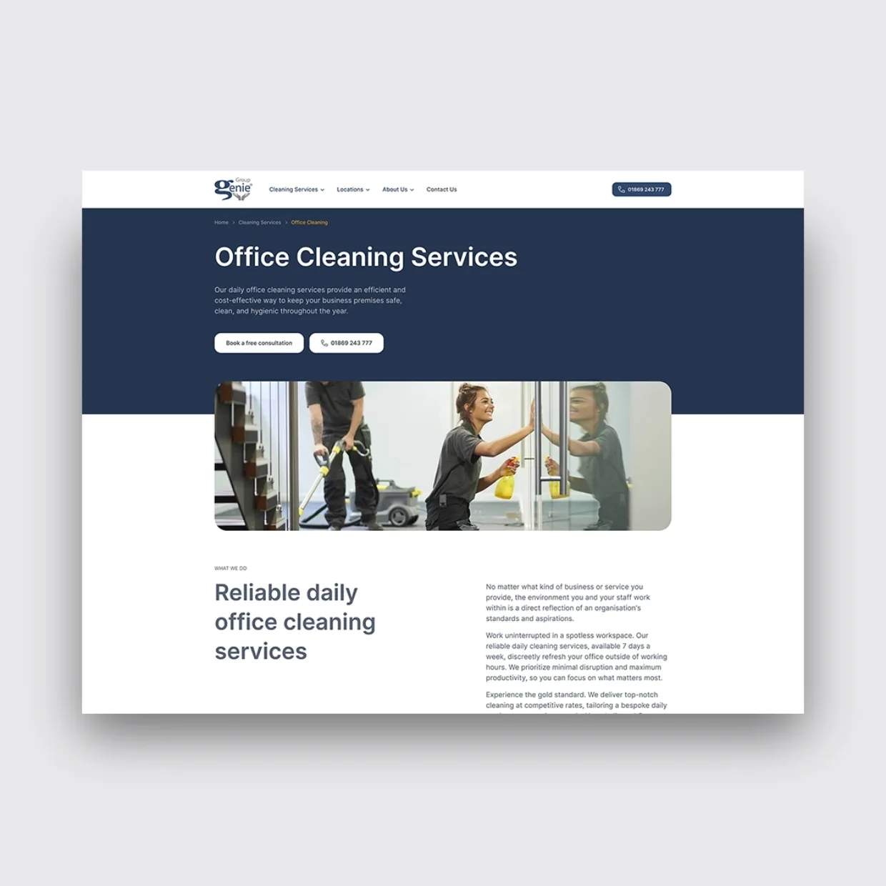 Website design Clean Genie office cleaning page
