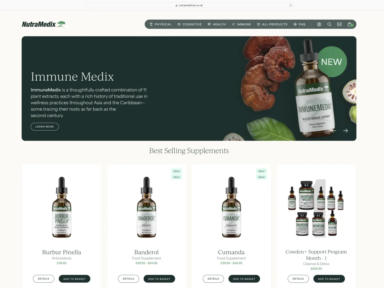 Nutramedix UK eCommerce web design
