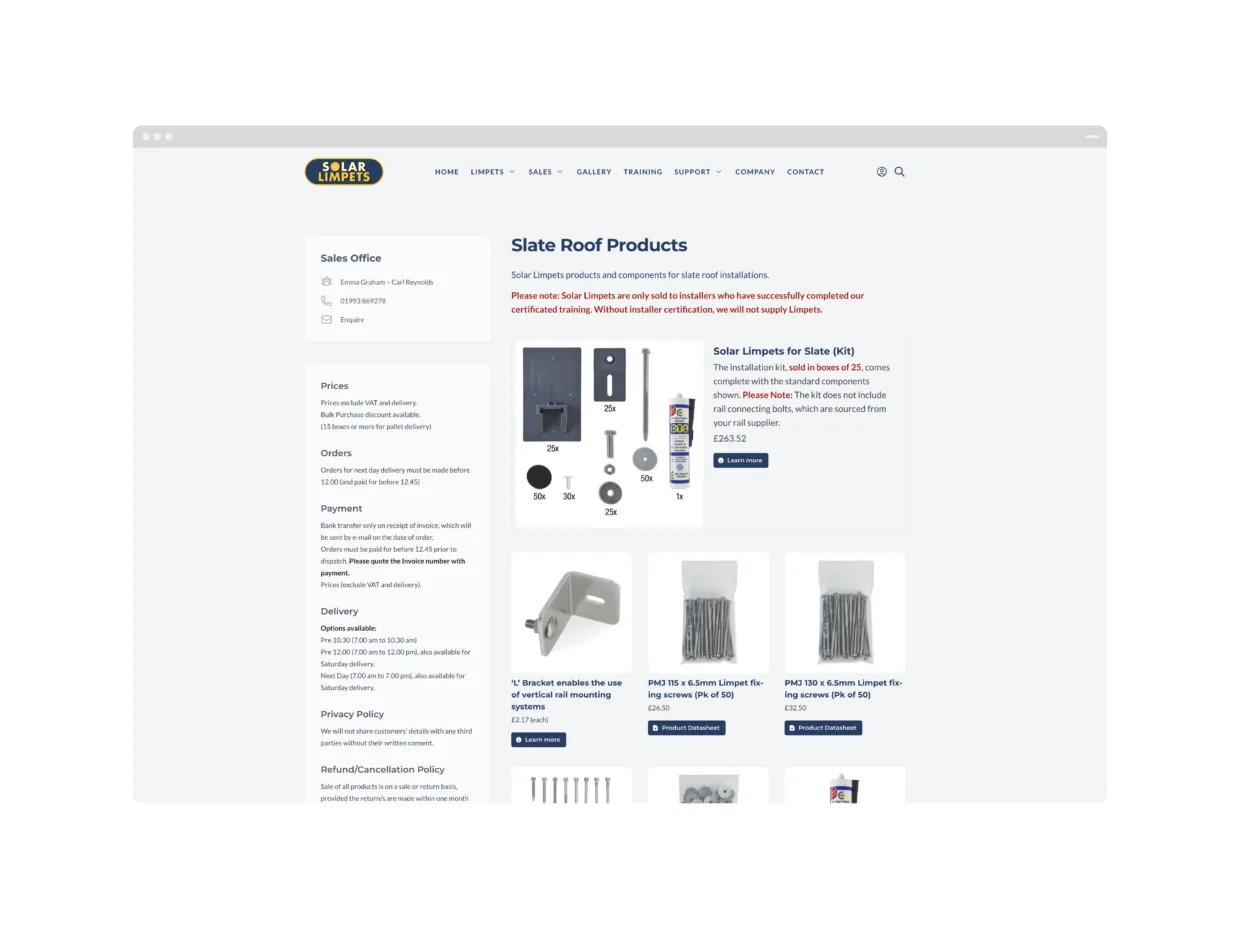 Solar limpets website design 2