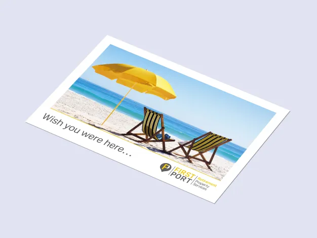 Postcard design for FirstPort Retirement Services